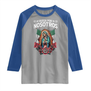 Our Lady of Guadalupe Raglan Shirt Virgin Mary Mexican Flag TS14 Sport Gray Royal Print Your Wear