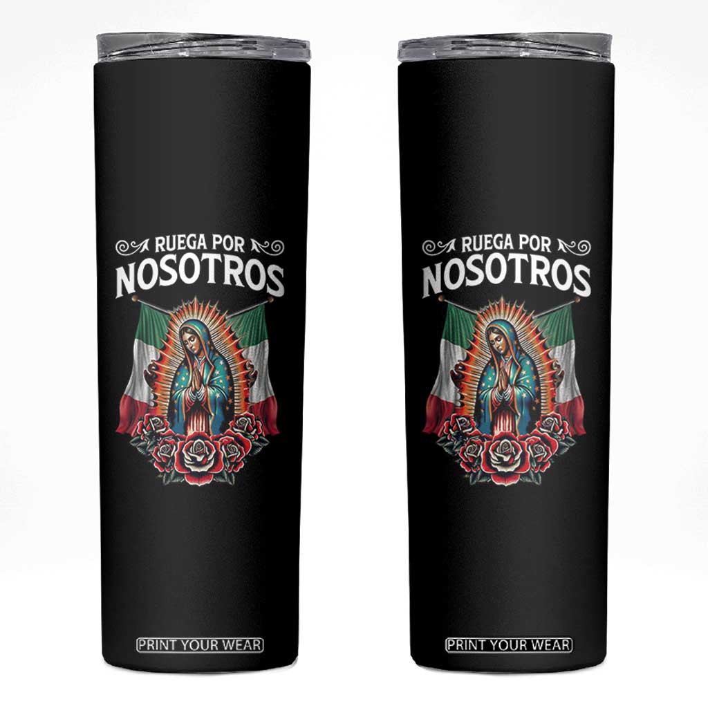 Our Lady of Guadalupe Skinny Tumbler Virgin Mary Mexican Flag TS14 Black Print Your Wear