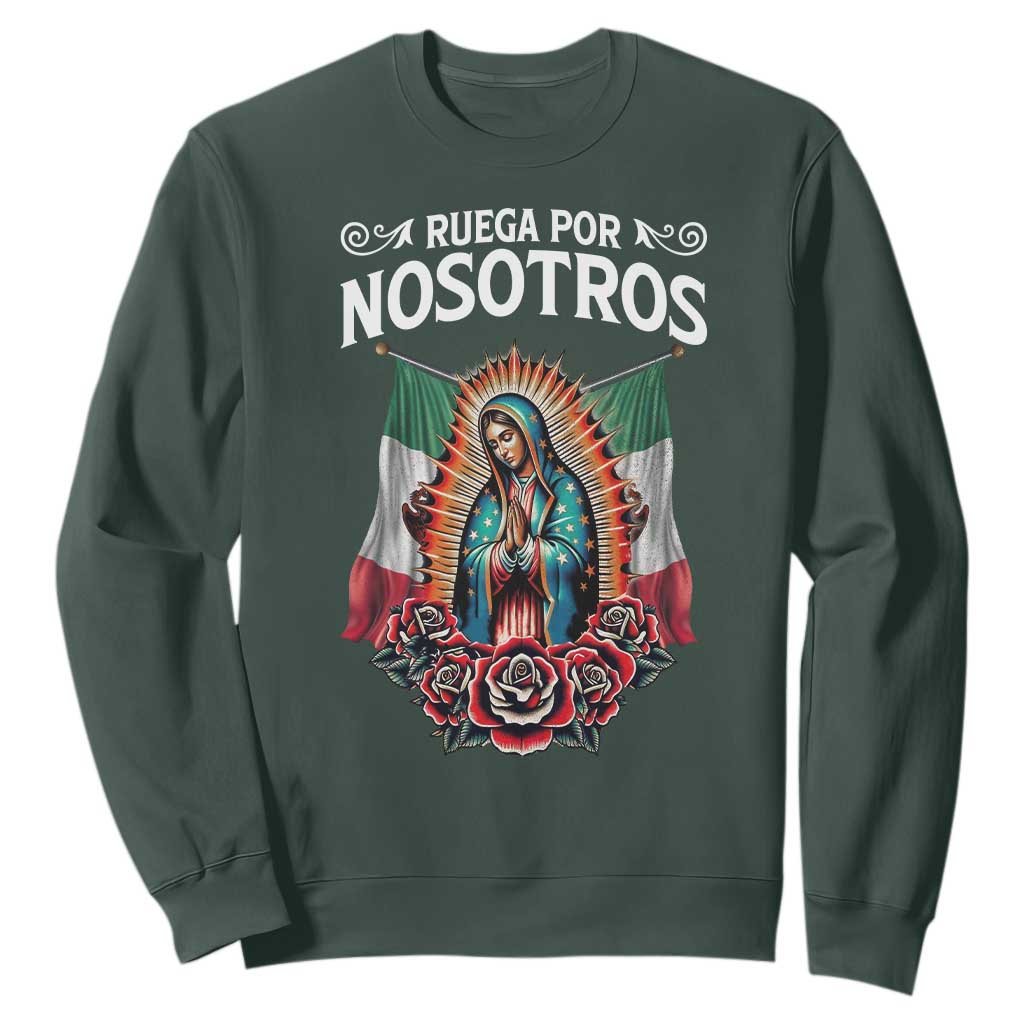 Our Lady of Guadalupe Sweatshirt Virgin Mary Mexican Flag TS14 Dark Forest Green Print Your Wear