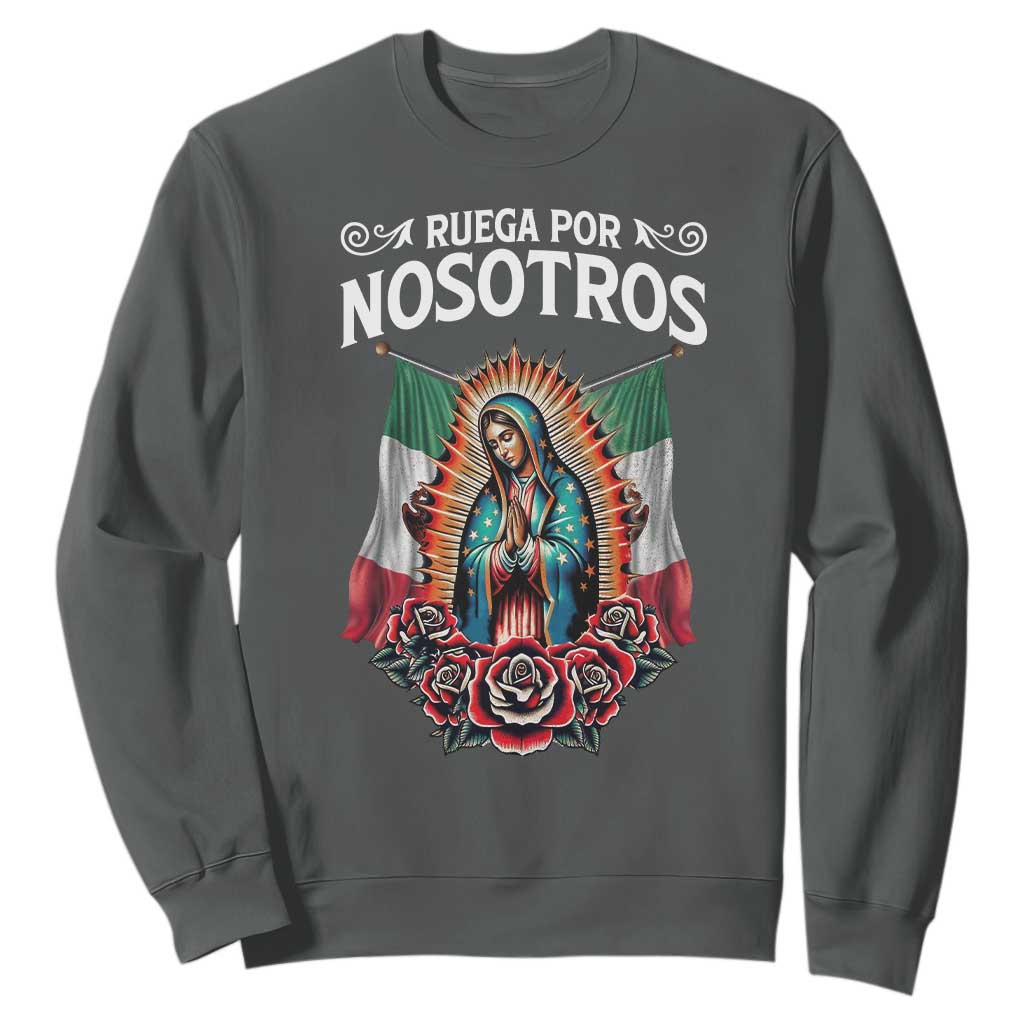 Our Lady of Guadalupe Sweatshirt Virgin Mary Mexican Flag TS14 Dark Heather Print Your Wear