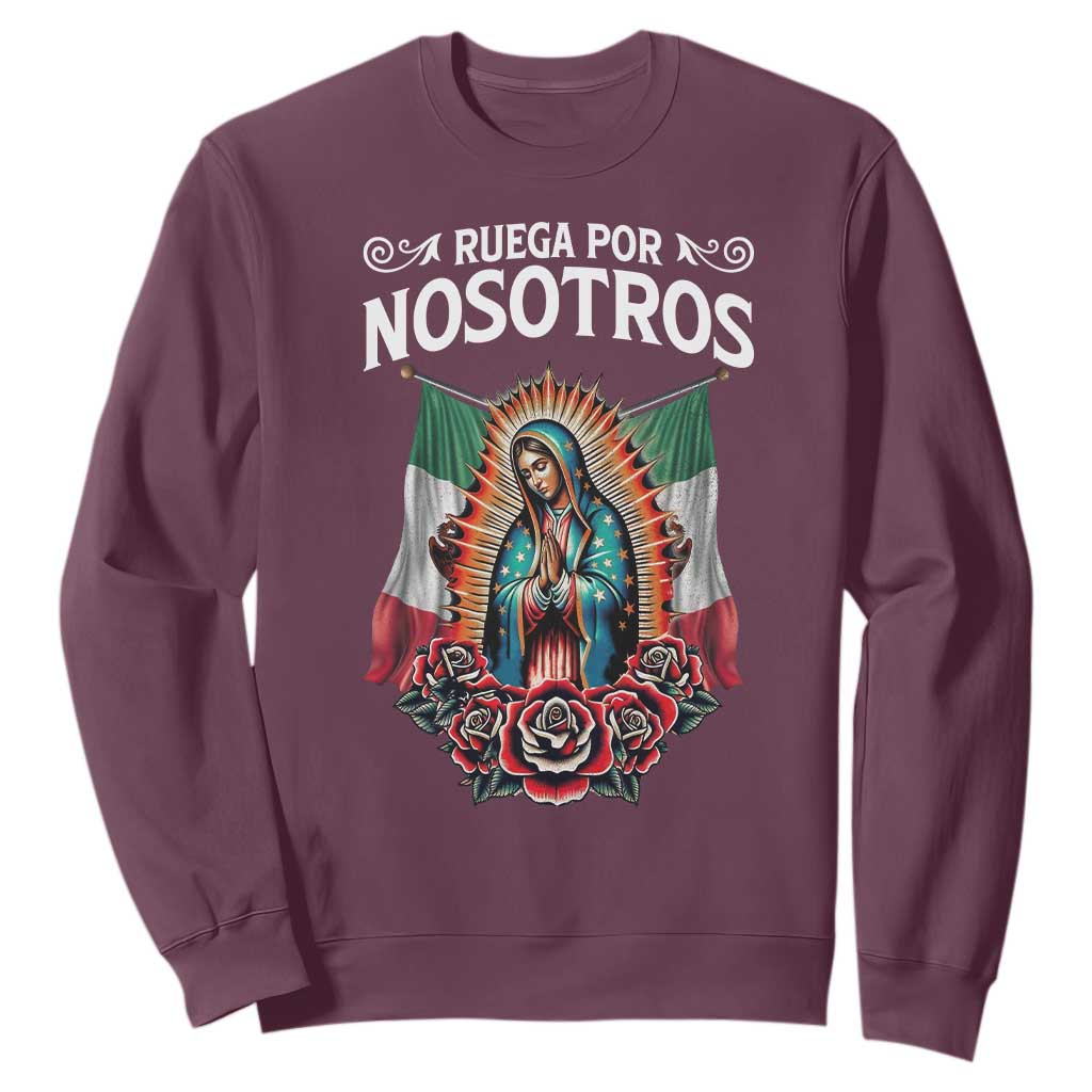 Our Lady of Guadalupe Sweatshirt Virgin Mary Mexican Flag TS14 Maroon Print Your Wear