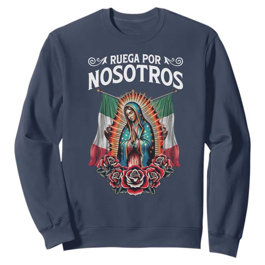 Our Lady of Guadalupe Sweatshirt Virgin Mary Mexican Flag TS14 Navy Print Your Wear