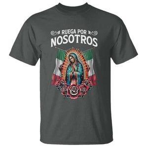 Our Lady of Guadalupe T Shirt Virgin Mary Mexican Flag TS14 Dark Heather Print Your Wear