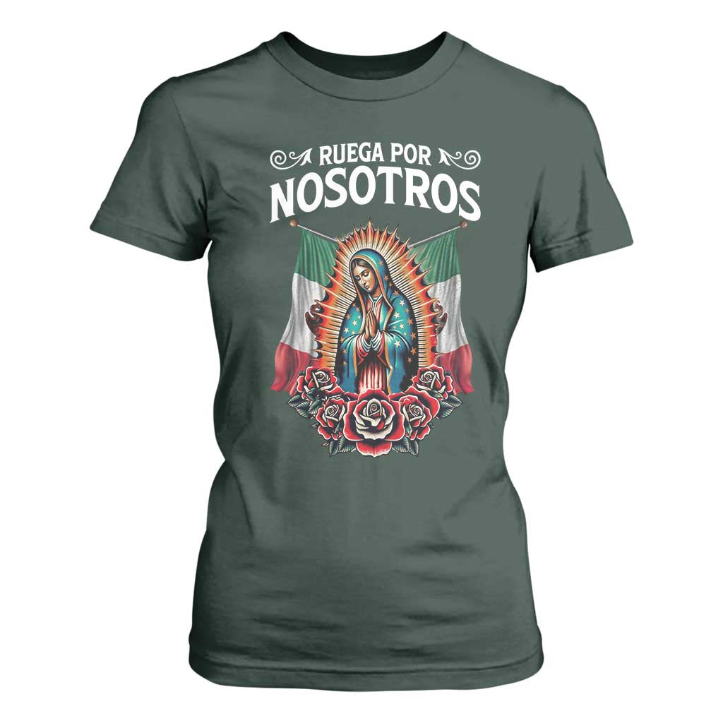 Our Lady of Guadalupe T Shirt For Women Virgin Mary Mexican Flag TS14 Dark Forest Green Print Your Wear