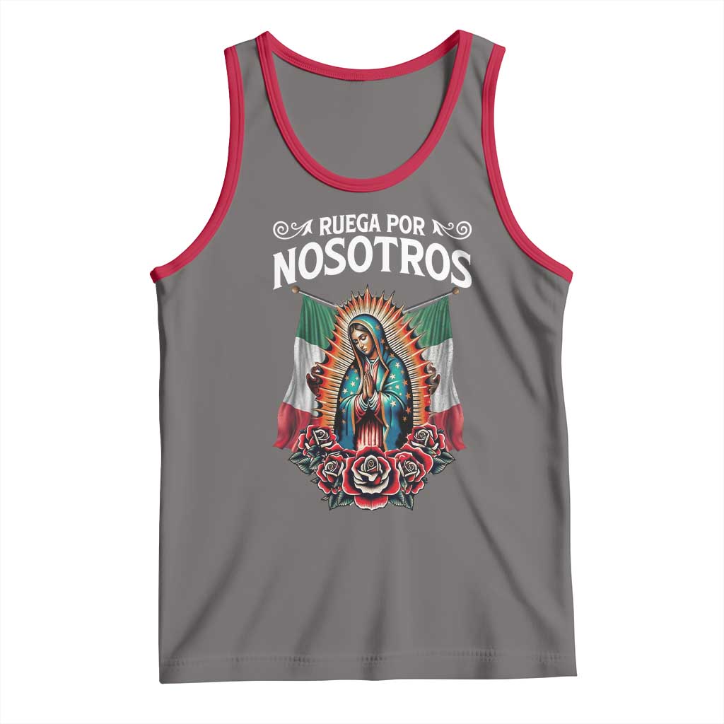 Our Lady of Guadalupe Tank Top Virgin Mary Mexican Flag TS14 Deep Heather Red Print Your Wear