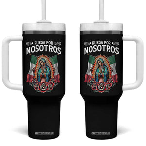 Our Lady of Guadalupe Tumbler With Handle Virgin Mary Mexican Flag TS14 One Size: 40 oz Black Print Your Wear