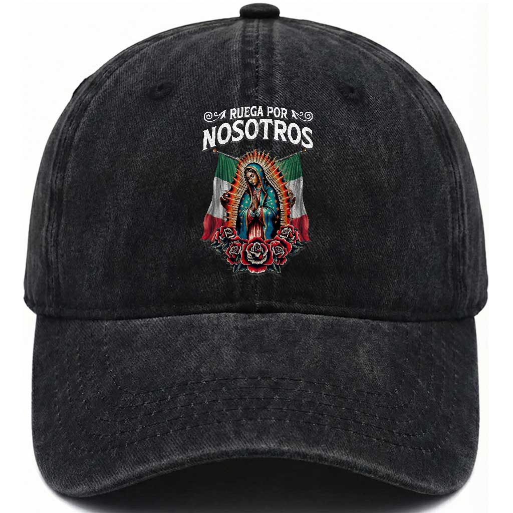 Our Lady of Guadalupe Washed Cotton Baseball Cap Virgin Mary Mexican Flag TS14 Washed Cap Universal Fit Black Print Your Wear