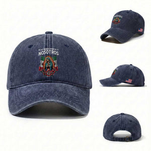 Our Lady of Guadalupe Washed Cotton Baseball Cap Virgin Mary Mexican Flag TS14 Washed Cap Universal Fit Navy Print Your Wear