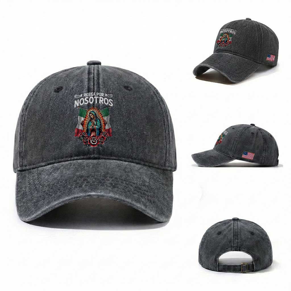 Our Lady of Guadalupe Washed Cotton Baseball Cap Virgin Mary Mexican Flag TS14 Washed Cap Universal Fit Dark Gray Print Your Wear