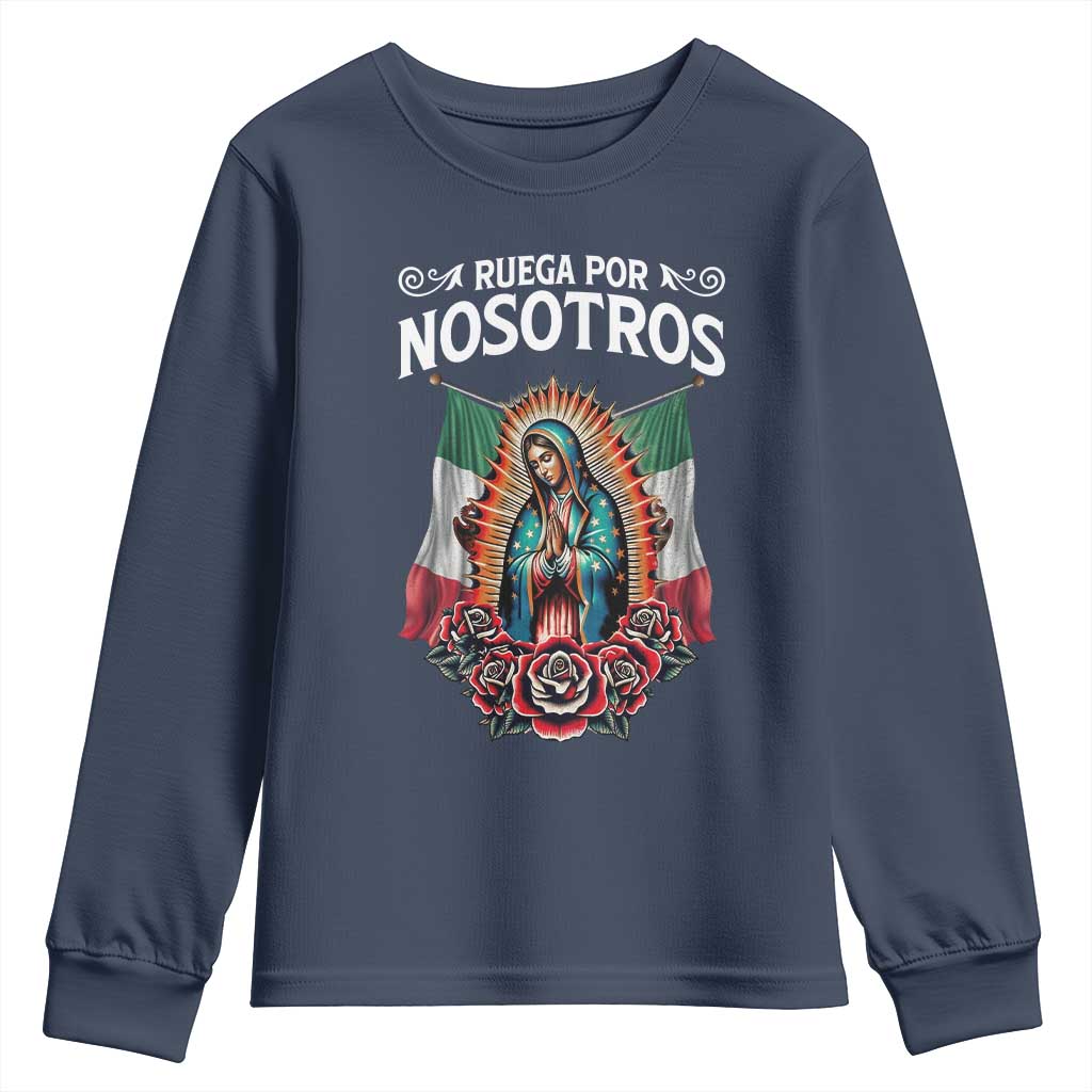 Our Lady of Guadalupe Youth Sweatshirt Virgin Mary Mexican Flag TS14 Navy Print Your Wear