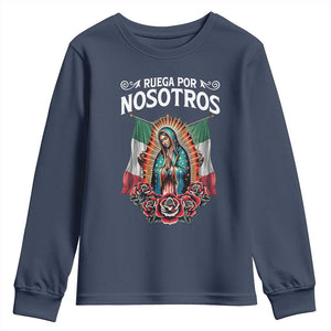 Our Lady of Guadalupe Youth Sweatshirt Virgin Mary Mexican Flag TS14 Navy Print Your Wear