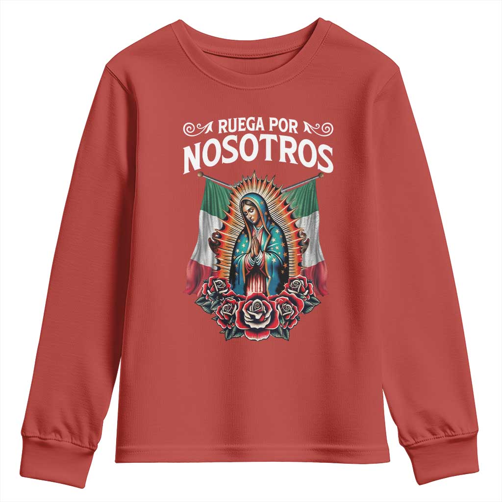 Our Lady of Guadalupe Youth Sweatshirt Virgin Mary Mexican Flag TS14 Red Print Your Wear