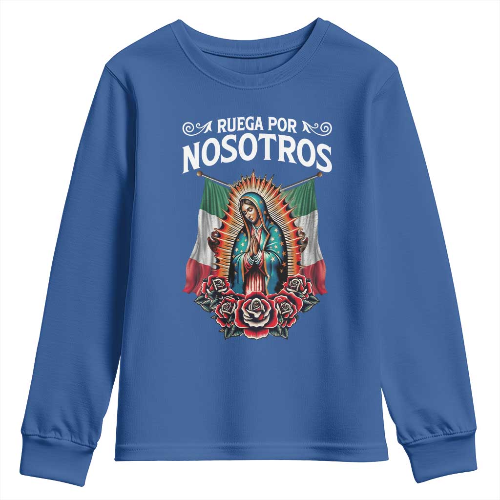 Our Lady of Guadalupe Youth Sweatshirt Virgin Mary Mexican Flag TS14 Royal Blue Print Your Wear