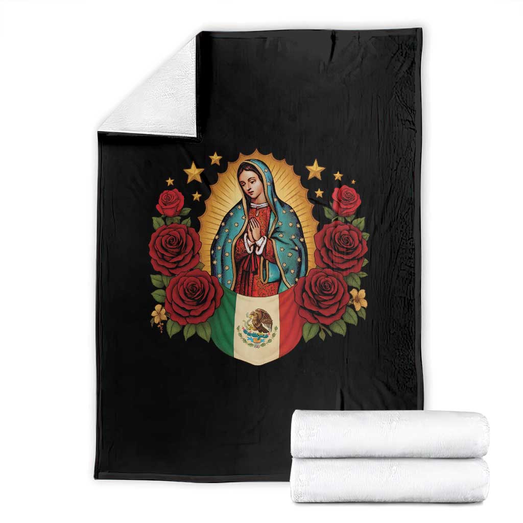 Our Lady of Guadalupe Mexican Flag Throw Blanket TS14 Black Print Your Wear