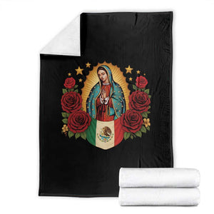 Our Lady of Guadalupe Mexican Flag Throw Blanket TS14 Black Print Your Wear