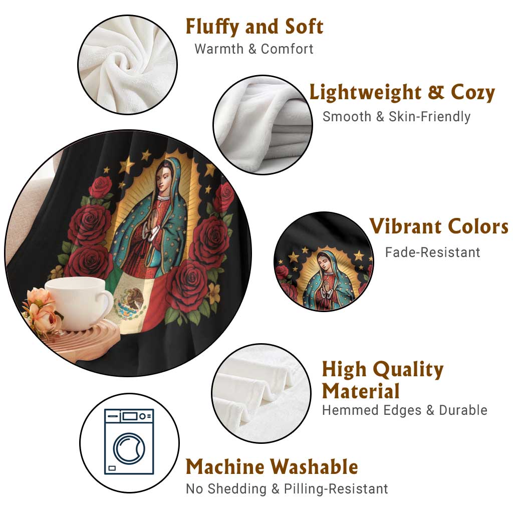 Our Lady of Guadalupe Mexican Flag Throw Blanket TS14 Print Your Wear