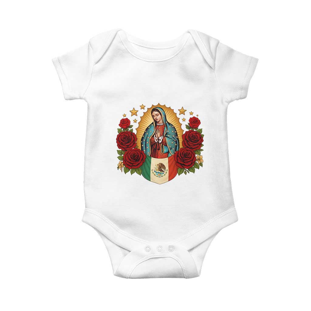 Our Lady of Guadalupe Mexican Flag Baby Onesie TS14 White Print Your Wear
