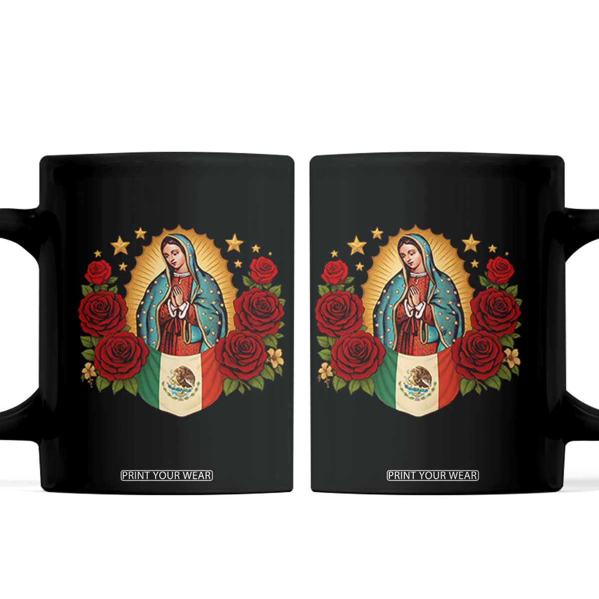 Our Lady of Guadalupe Mexican Flag Coffee Mug TS14 Black Print Your Wear