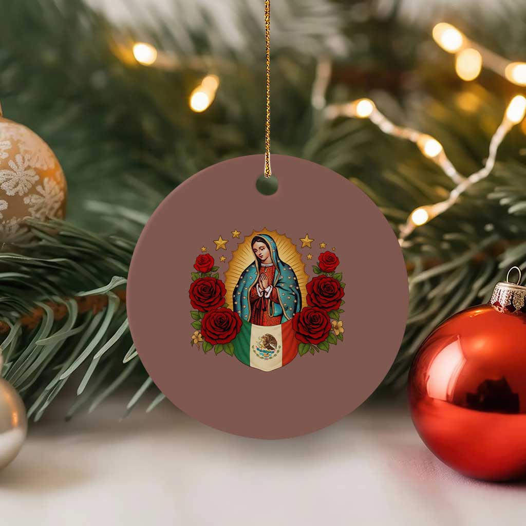 Our Lady of Guadalupe Mexican Flag Ceramic Ornament TS14 1pc Mocha Print Your Wear