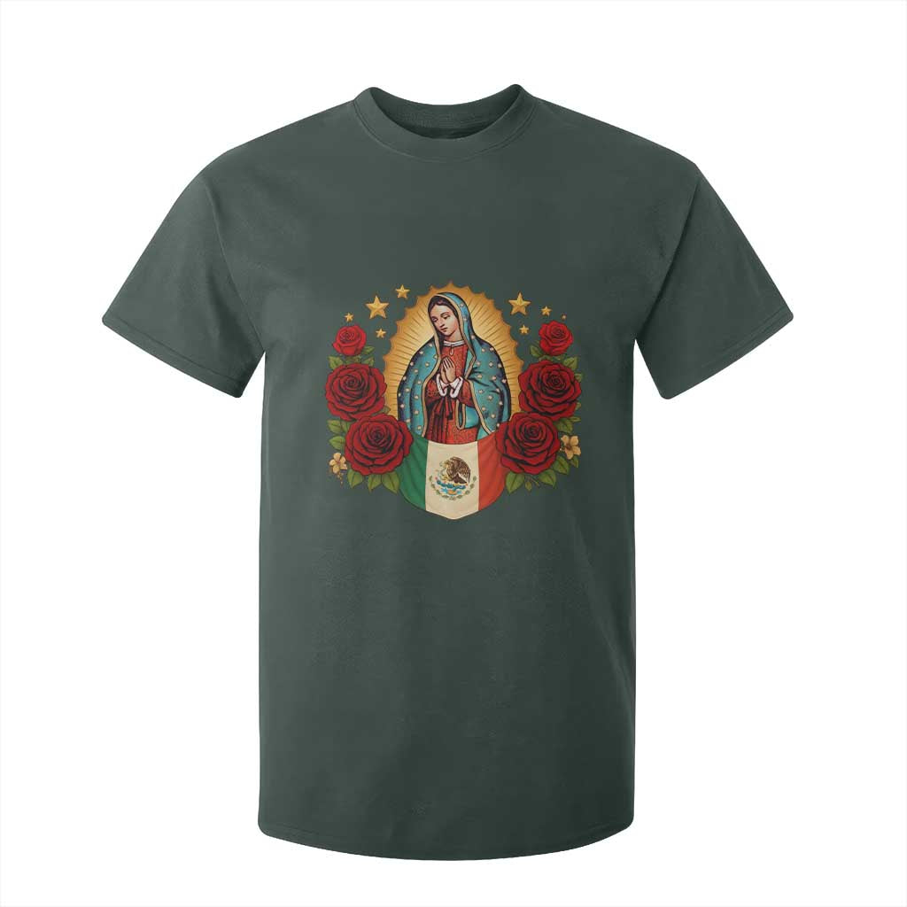 Our Lady of Guadalupe Mexican Flag T Shirt For Kid TS14 Dark Forest Green Print Your Wear