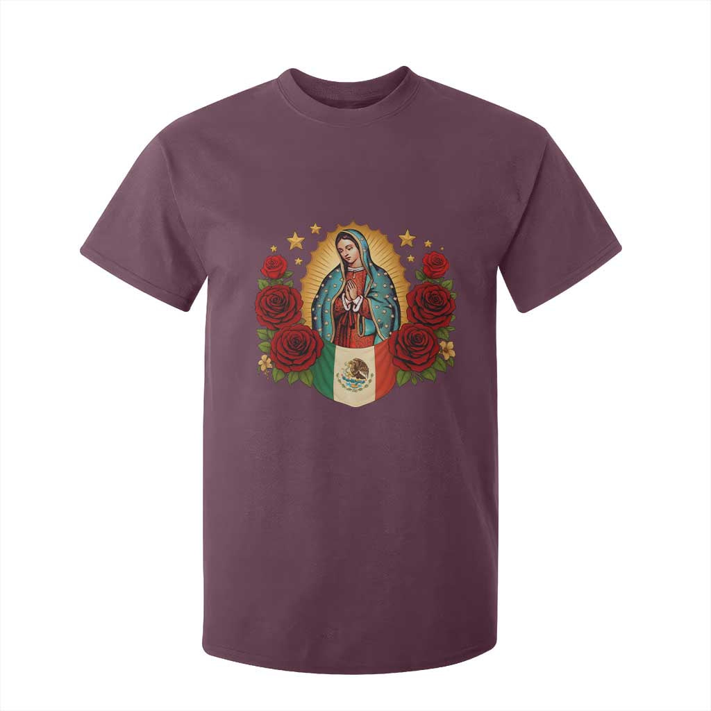 Our Lady of Guadalupe Mexican Flag T Shirt For Kid TS14 Maroon Print Your Wear