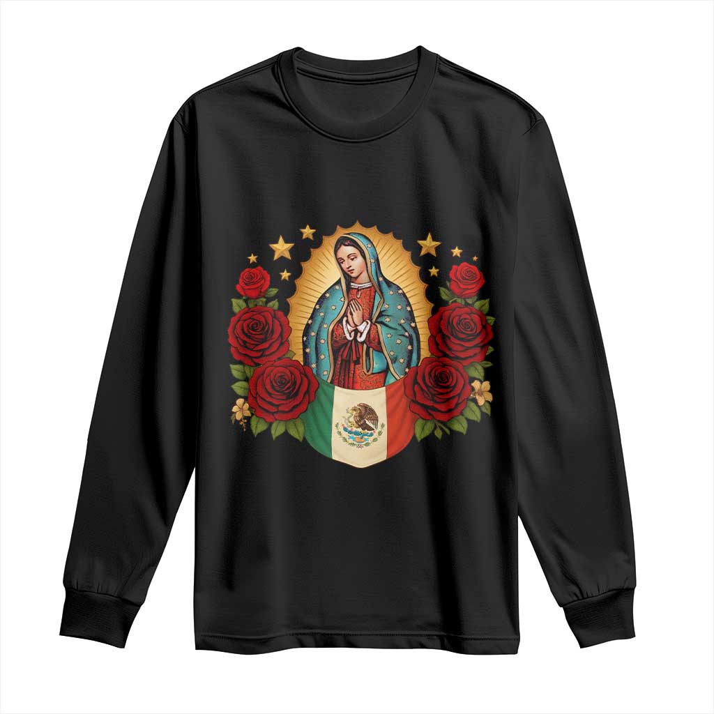 Our Lady of Guadalupe Mexican Flag Long Sleeve Shirt TS14 Black Print Your Wear