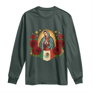 Our Lady of Guadalupe Mexican Flag Long Sleeve Shirt TS14 Dark Forest Green Print Your Wear