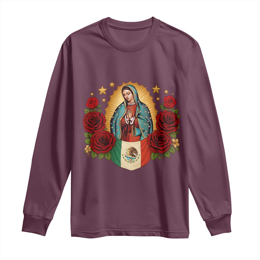 Our Lady of Guadalupe Mexican Flag Long Sleeve Shirt TS14 Maroon Print Your Wear