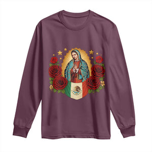 Our Lady of Guadalupe Mexican Flag Long Sleeve Shirt TS14 Maroon Print Your Wear