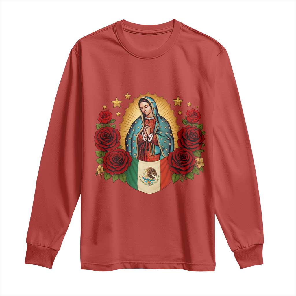 Our Lady of Guadalupe Mexican Flag Long Sleeve Shirt TS14 Red Print Your Wear