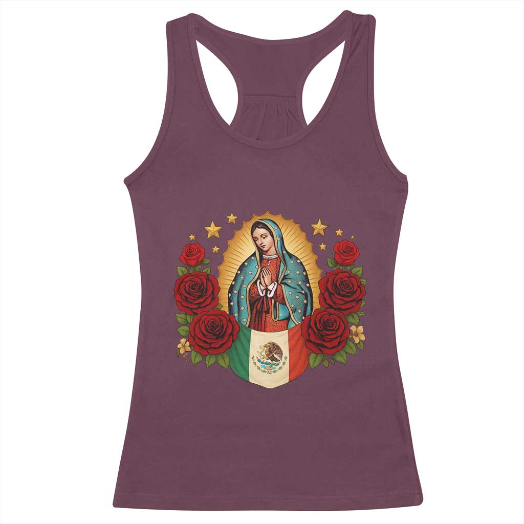 Our Lady of Guadalupe Mexican Flag Racerback Tank Top TS14 Maroon Print Your Wear