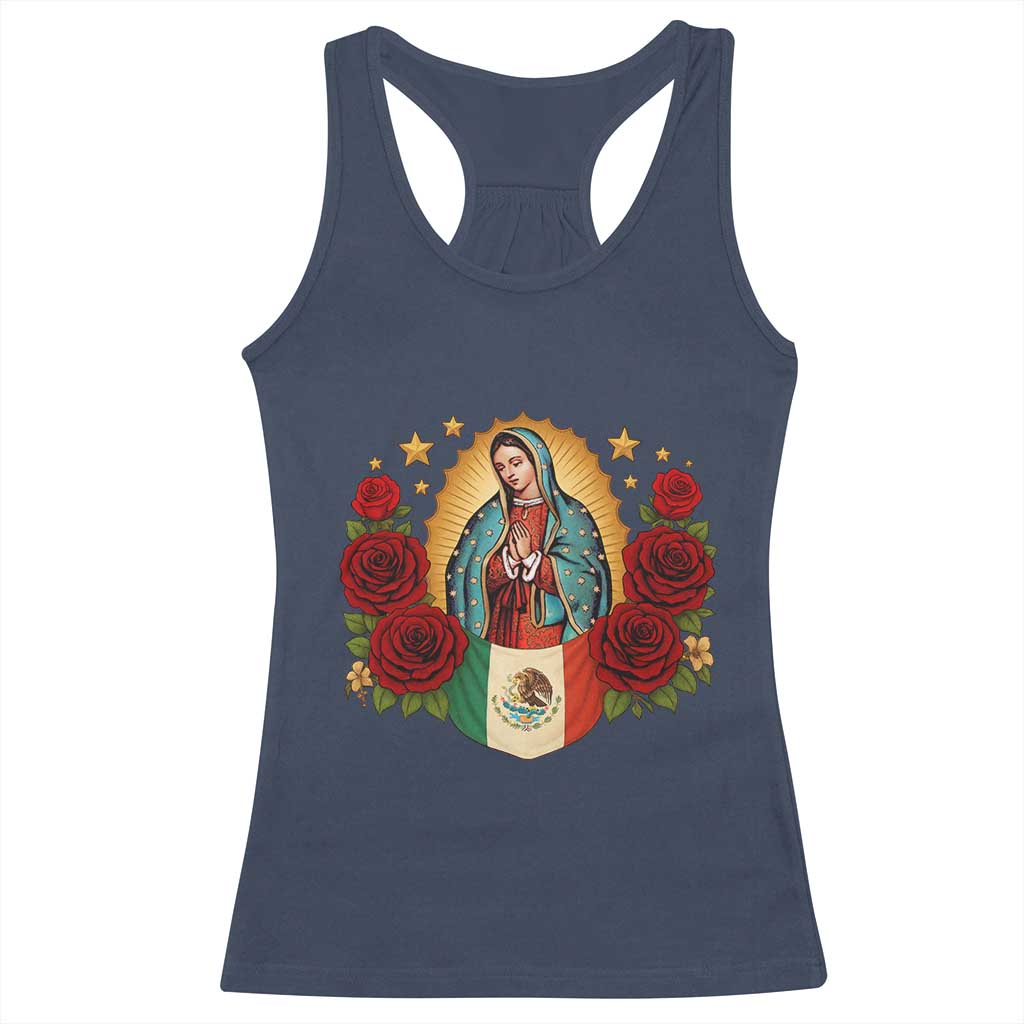 Our Lady of Guadalupe Mexican Flag Racerback Tank Top TS14 Navy Print Your Wear