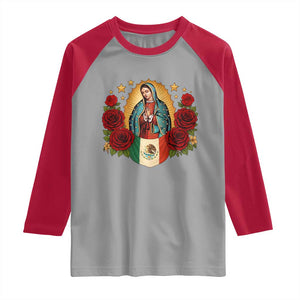 Our Lady of Guadalupe Mexican Flag Raglan Shirt TS14 Sport Gray Red Print Your Wear