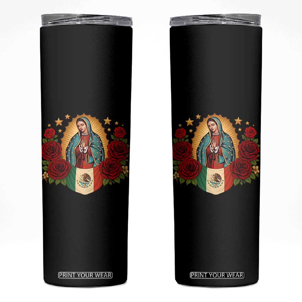 Our Lady of Guadalupe Mexican Flag Skinny Tumbler TS14 Black Print Your Wear
