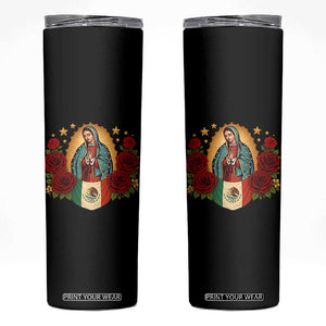 Our Lady of Guadalupe Mexican Flag Skinny Tumbler TS14 Black Print Your Wear