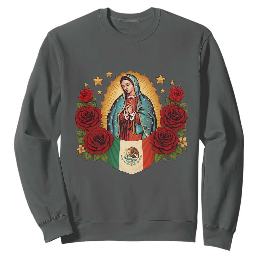 Our Lady of Guadalupe Mexican Flag Sweatshirt TS14 Dark Heather Print Your Wear