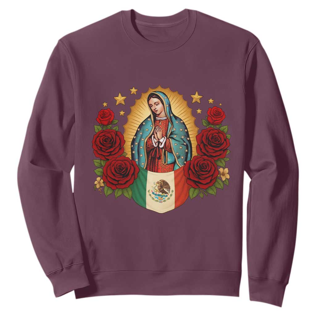 Our Lady of Guadalupe Mexican Flag Sweatshirt TS14 Maroon Print Your Wear