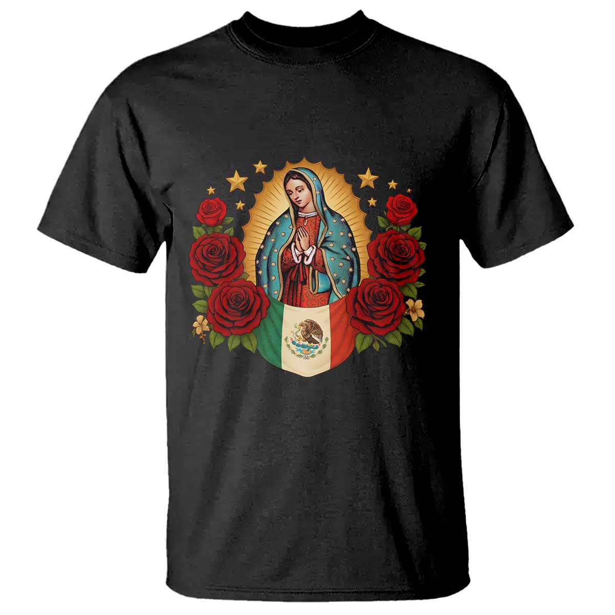 Our Lady of Guadalupe Mexican Flag T Shirt TS14 Black Print Your Wear