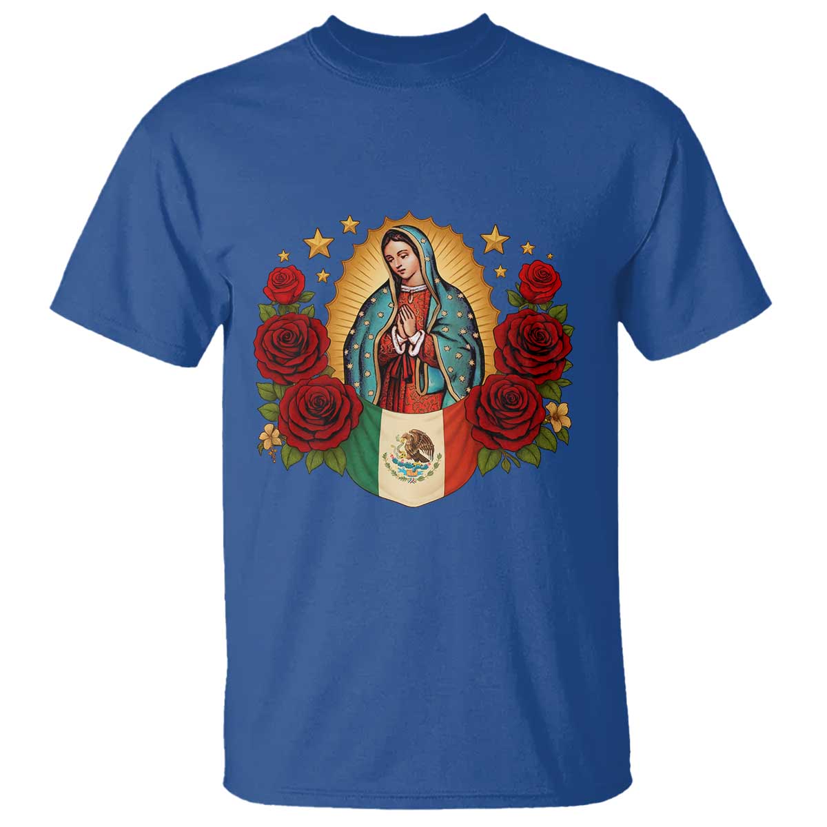 Our Lady of Guadalupe Mexican Flag T Shirt TS14 Royal Blue Print Your Wear