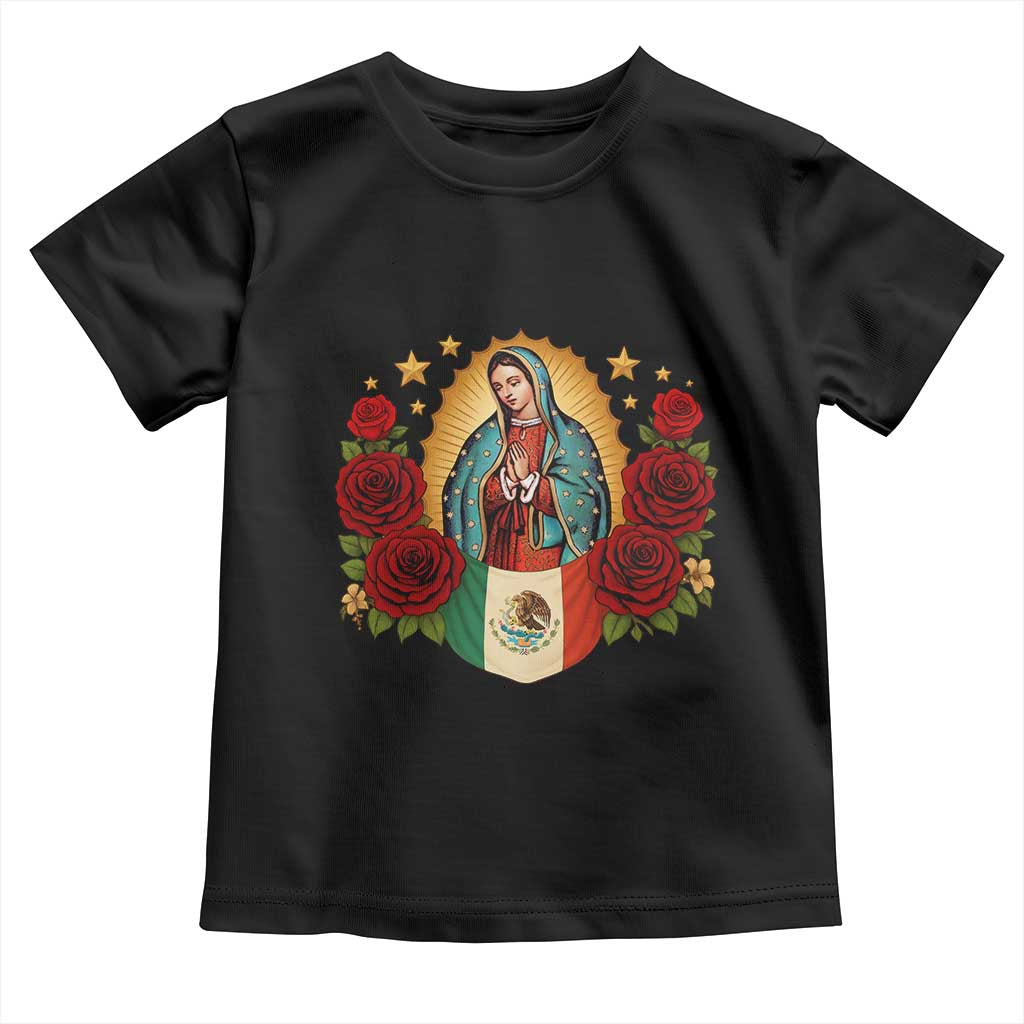 Our Lady of Guadalupe Mexican Flag Toddler T Shirt TS14 Black Print Your Wear