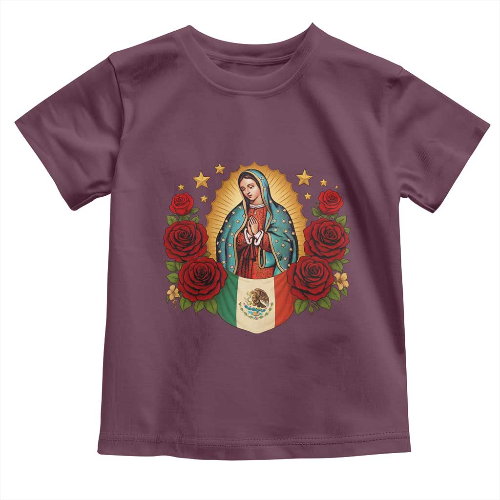 Our Lady of Guadalupe Mexican Flag Toddler T Shirt TS14 Maroon Print Your Wear
