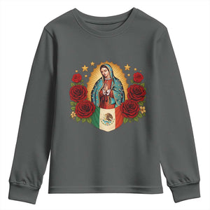 Our Lady of Guadalupe Mexican Flag Youth Sweatshirt TS14 Dark Heather Print Your Wear