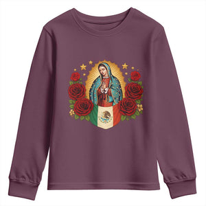 Our Lady of Guadalupe Mexican Flag Youth Sweatshirt TS14 Maroon Print Your Wear