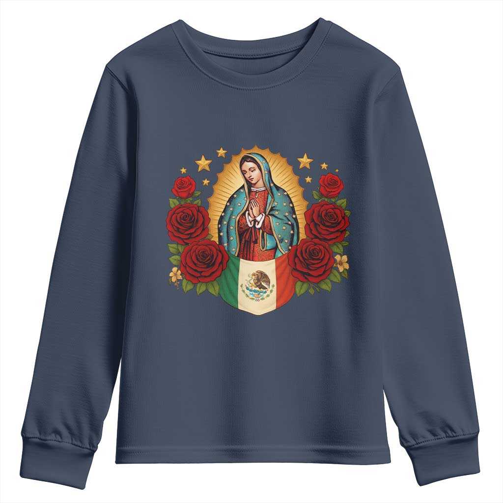 Our Lady of Guadalupe Mexican Flag Youth Sweatshirt TS14 Navy Print Your Wear