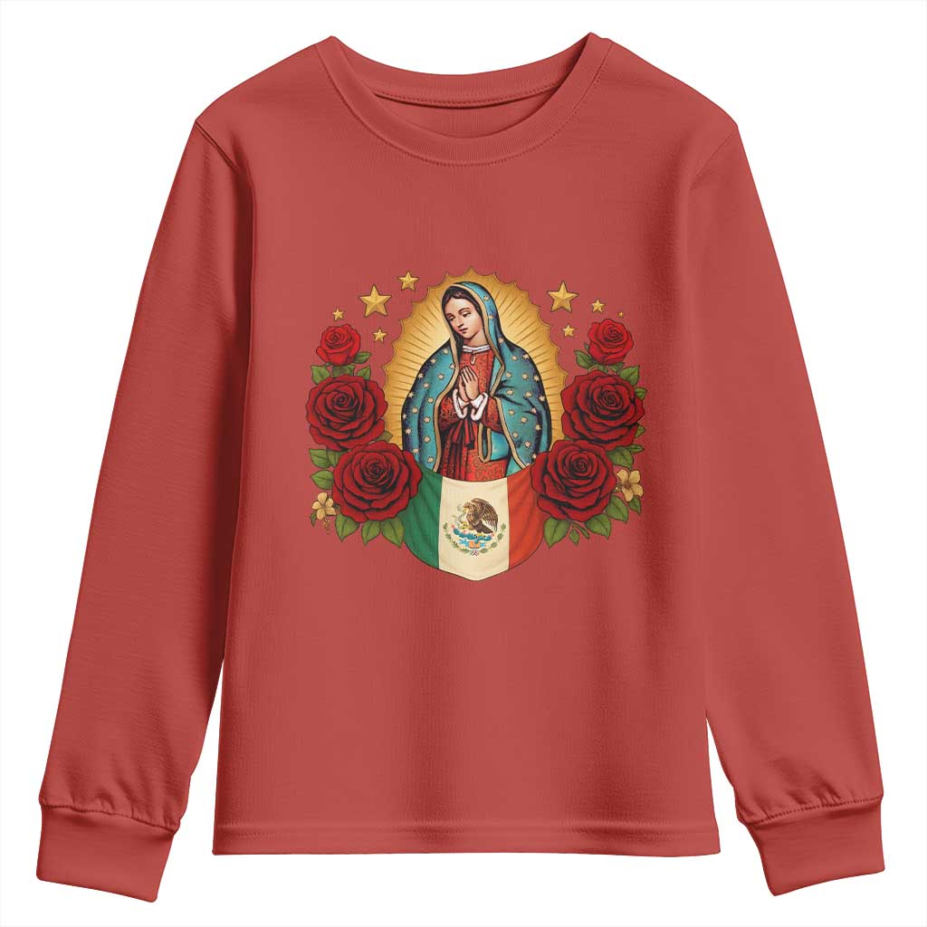 Our Lady of Guadalupe Mexican Flag Youth Sweatshirt TS14 Red Print Your Wear