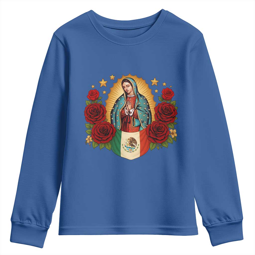 Our Lady of Guadalupe Mexican Flag Youth Sweatshirt TS14 Royal Blue Print Your Wear