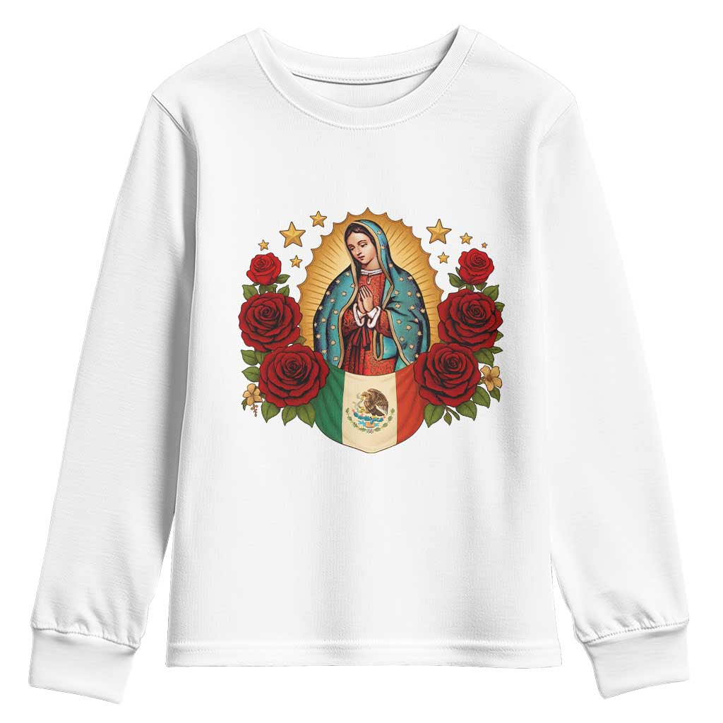 Our Lady of Guadalupe Mexican Flag Youth Sweatshirt TS14 White Print Your Wear