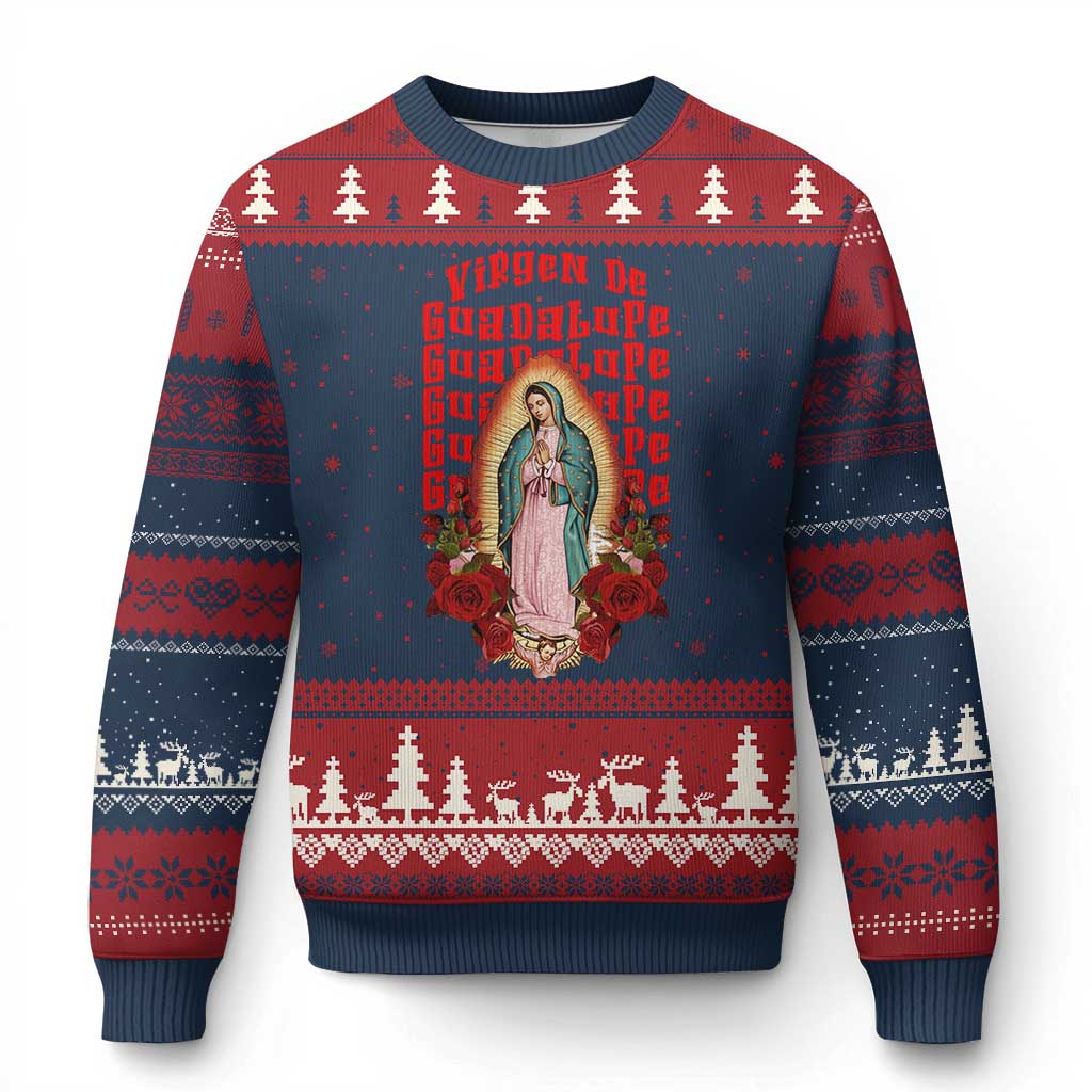 Our Lady of Guadalupe Ugly Christmas Sweater Saint Virgin Mary Mexican TS14 Navy Red Print Your Wear