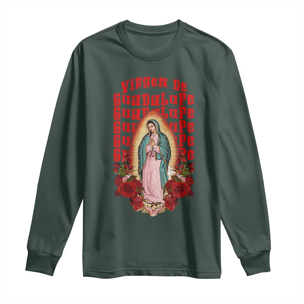 Our Lady of Guadalupe Long Sleeve Shirt Saint Virgin Mary Mexican TS14 Dark Forest Green Print Your Wear