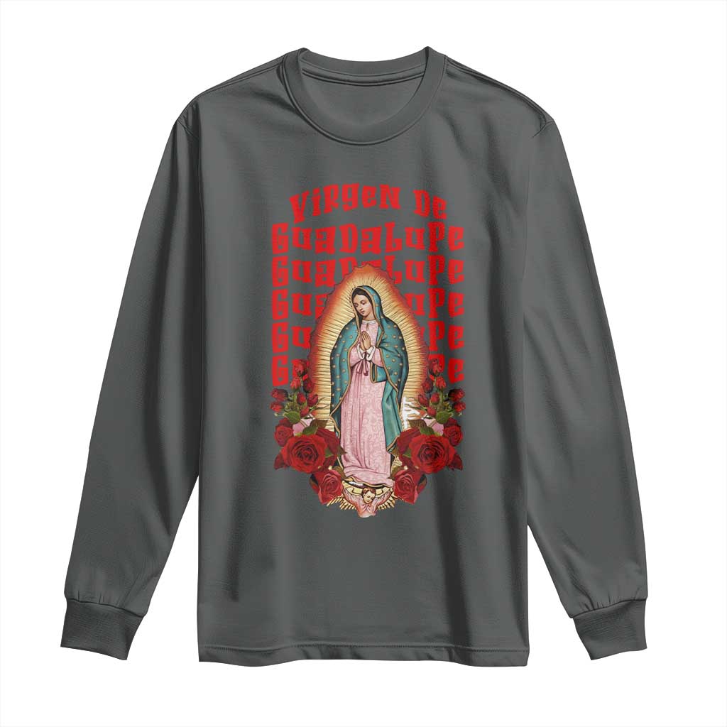 Our Lady of Guadalupe Long Sleeve Shirt Saint Virgin Mary Mexican TS14 Dark Heather Print Your Wear
